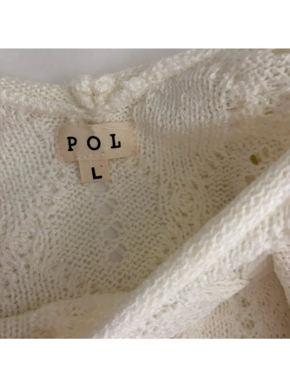 POL Womens Size Large Ivory Open Chunky Knit Sweater Oversized Bell Sleeves